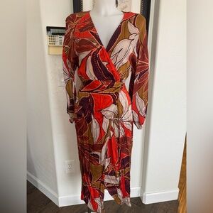 Anthropologie Red and Purple Long Sleeve Dress